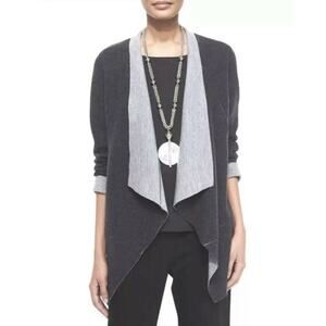 EILEEN FISHER Kimono Jacket Charcoal Felted Merino Doubleknit Sz Petite Med
